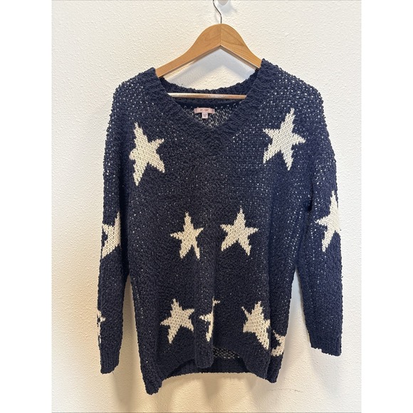 Marled Sweaters - P.S. Love Star‎ Knit Sweater Blue White Stars Woman's Xl 2x V Neck